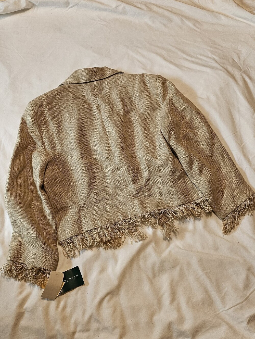 Harve Benard Vintage Fringe Hem Linen Boxy Open Front Boho Chic Blazer Size 6 - Picture 8 of 8